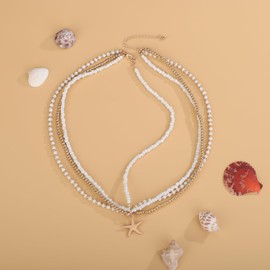 Denifery Boho Beaded Layered Head Chain Starfish Pendant Forehead Chain Beaded Head Jewelry Summer Beach Accessories for Women, free, Plastic, Stabilized Turquoise