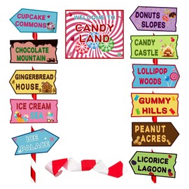 Sosolong 25 Pieces Candy Party Decorations Sign,Candy Christmas Decorations for Kid Birthday Baby Shower Party Decorations with 65.6ft Red and White Caution Tape