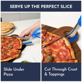 Loftern Blue Pizza Scissors - Non-Stick Pizza Scissors with Firm Grip Base - Food Grade Stainless Steel Pizza Cutter - 5-in-1 Food Slicer & Pizza Server - Durable, Safe & Mess Free