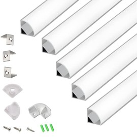 THMOOTHER 5-Pack 3.3FT 1Meter V Shape LED Strip Aluminum Channel Diffuser System, Extruded Alu Track Milky Cover with Corner Connector and Mounting Kit ,Easy Cut and Installed Curved Lens Profile