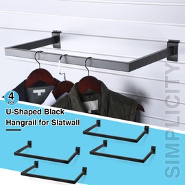 Unittype 4 Pcs U Shaped Hangrail for Slatwall 24 Inch Tubing Hangrail Rectangular Tubing Metal Slat Hanger Wall Accessory for Retail Displays Bracket Clothing Rack Home Use (Black)