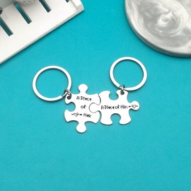 Xiahuyu Valentines Day Gifts Couple Keychain Gifts for Boyfriend Girlfriend Husband Wife A Piece of Him A Piece of Her Keychain Set Anniversary Christmas Birthday Gifts for Couple