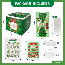 YAOLIGIFT Christmas Money Box for Cash Gift Pull, Surprise Explosion Gift with 60Pcs Transparent Bags for Christmas, DIY Holiday Cash Box for Money Holder for Women Men Girls Boys Mom Dad (Green)