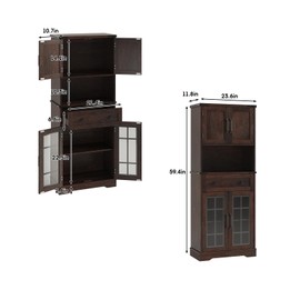 Maupvit Farmhouse 59.4" Tall Kitchen Pantry Storage Cabinet, Modern 4 Doors & Adjustable Shelves for Pantry Living Room Storage Hutch, Free Standing Cabinet Dark Brown