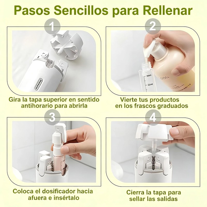 Dispensador de viaje 4 en 1 a prueba de fugas