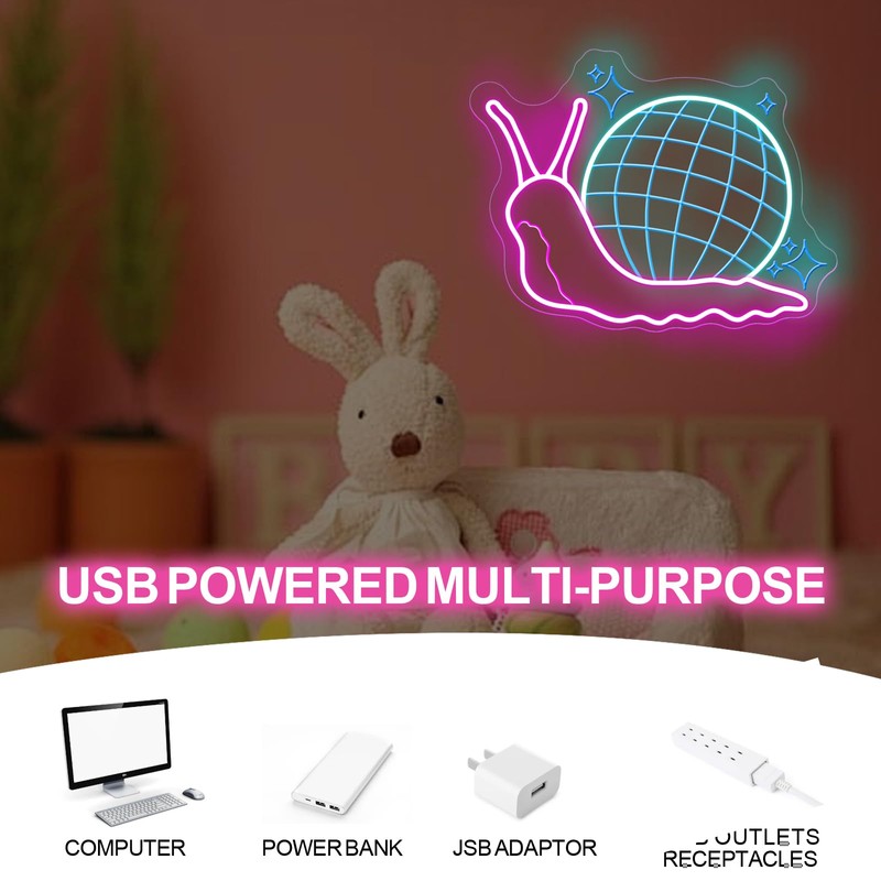 Disco Ball Snail Neon Sign, LED Wall Light for Bedroom