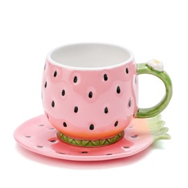 Noviko - Taza de té y platillo de cerámica con platillo, 8 onzas (rosa)