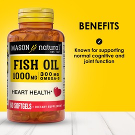 MASON NATURAL Omega,3 Fish Oil, 180,Day Supply, 1000mg with EPA and DHA for Joint Support, 60 Softgel Pills (3 Pack)