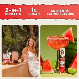 Salud 2-in-1 Hydration and Immunity Electrolytes Powder, Watermelon Margarita - 15 Servings, Agua Fresca Drink Mix, Elderberry, Dairy & Soy Free, Non-GMO, Gluten Free, Vegan, Low Calorie, 1G Sugar