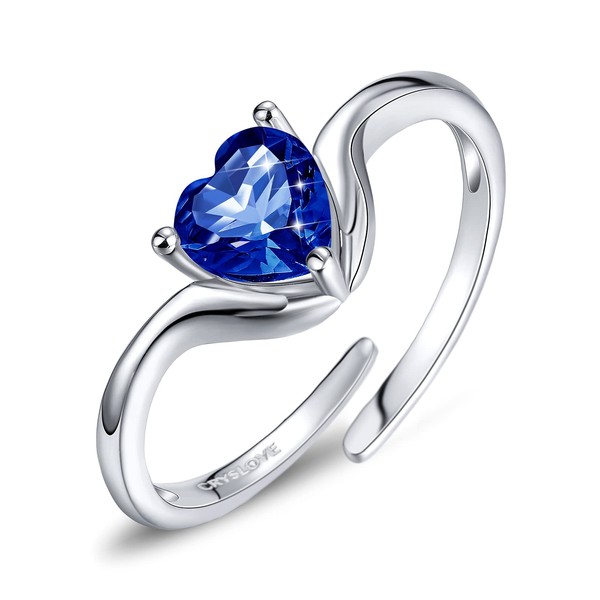 CRYSLOVE Birthstone Adjustable Rings 925 Sterling Silver Open Wedding Rings
