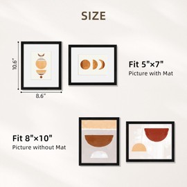 8x10 Picture Frame Set of 4 Black Photo Wood Frame, Display Photos 5x7 with Mat or 8 by 10 Without Mat for Tabletop or Wall Hanging