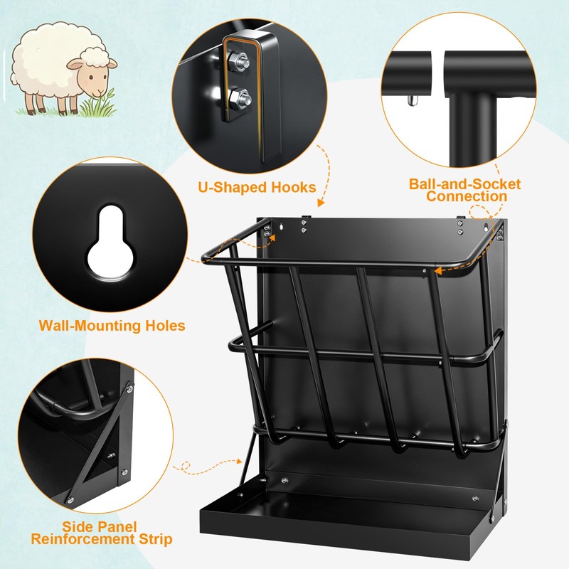Meyoppm 2 in 1 Wall Mount Hay and Grain Feeder,