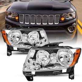 TUSDAR Halogen Headlight Assembly Set for 2011-2013 Jeep Grand Cherokee/ 2011-2017 Compass (Not Cherokee) Headlamp