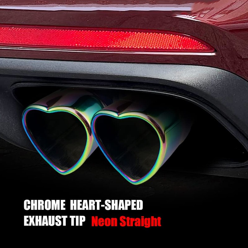 idain 2.5 inch Inlet Dual Exhaust Tips Muffler Tip,Chrome Heart-Shaped