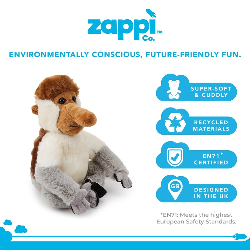 Zappi Co Proboscis Monkey Plush Toy (25cm) - Unique, Soft