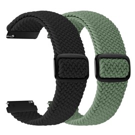 2 Pack Quick Release Braided Bands - 18mm 19mm 20mm 22mm 24mm Solo Loop Adjustable Soft Band for Women Men