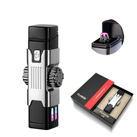 TIKIUKI Electric Lighter Rechargeable Lighter Flameless Windproof Lighter Plasma Arc Lighter Cool Lighter Cube Cool Lighter with Rocker Decompression for Outdoor Camping, Adventure （Silver）