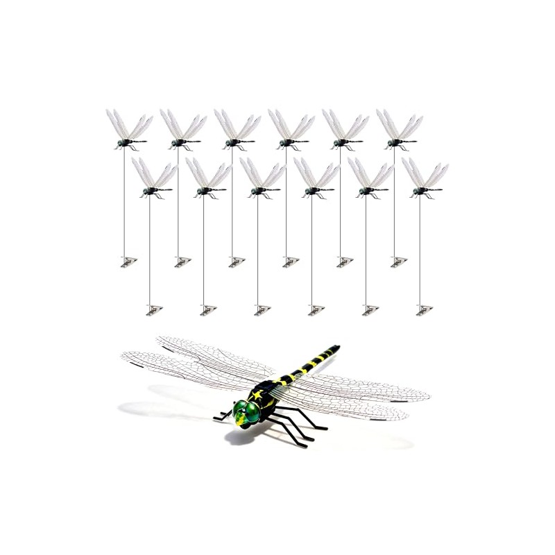 12 Pack 3D Dragonfly Clips - Realistic Garden Decorations
