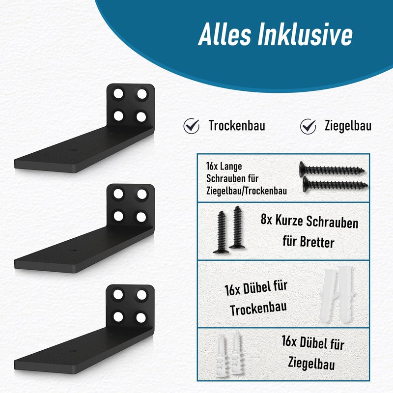 Pack of 4 Floating Shelf Brackets, 25 cm Floating Shelf
