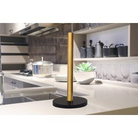 LUTAVOY Marble Paper Towel Holders Copper Plated Standing Kitchen Paper Towel Holder with Marble Base(KZ44-Black Base)