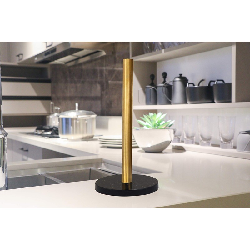 LUTAVOY Marble Paper Towel Holders Copper Plated Standing Kitchen Paper
