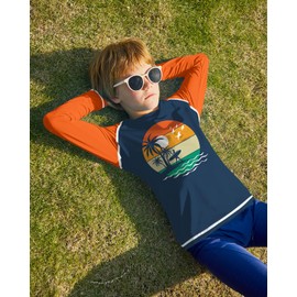 BesserBay Children's UV Shirt Long Sleeves Rash Guard Quick-Drying UV Swimming Shirt for Boys 110-160, Sunset Orange