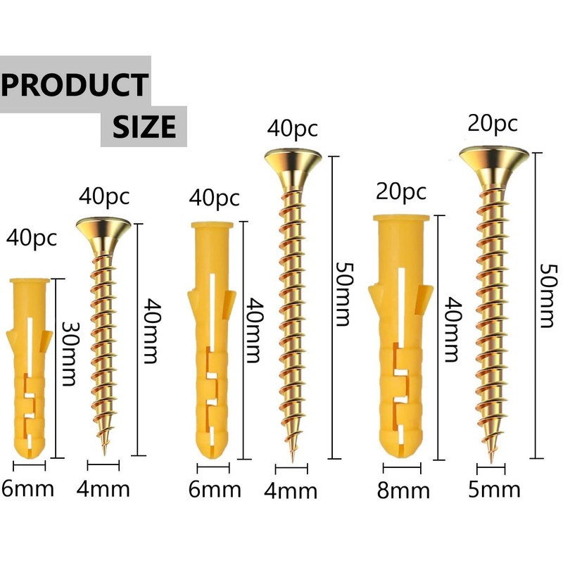 HVQKKYBXU 200 Pcs Wall Plugs and Screws Set,Masonry Brick Concrete