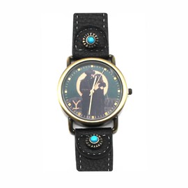 Accutime Women's Yellowstone: The Antic Gold Analog Quartz Wrist Watch with Metal Links, Black Faux Leather and Turquoise Stone for Female, All Ages (Model: YLW5004AZ)