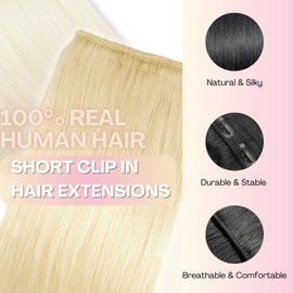 2 Pcs Short Hair Extensions, Extensions Clip in Human Hair, Hair Pieces for Women 12 Inch Platinum Blonde