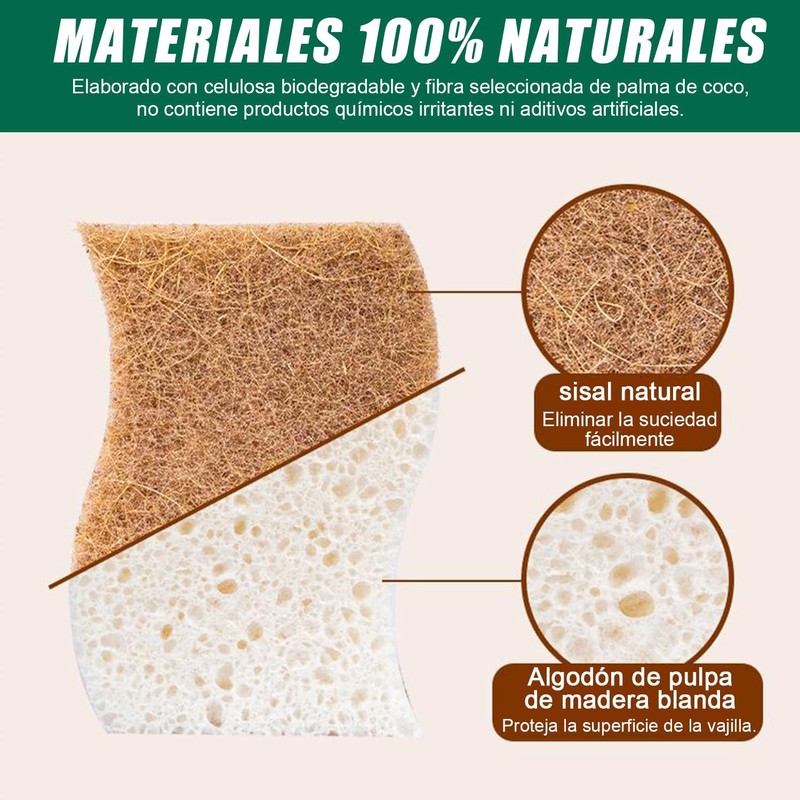 12 PCS Esponjas de Cocina Naturales biodegradables, Esponjas de Cocina