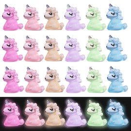 CPJJ Pack of 24 Mini Luminous Unicorns Resin Garden Decoration Figures for Aquarium, Garden, Landscape, Dollhouse, Miniature Decoration, H