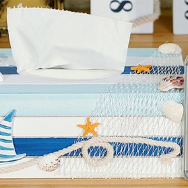 Cabilock 1pcbox Decorative A Holder Tissue Storage Facial Container Shell Striped for Beach Style Organizer Rectangular Ocean Wooden Ornaments Holders Decorations Home Nautical