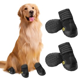 Dog Shoes, Paw Protection, Pack of 4 Waterproof Dog Shoes with Reflective Velcro Fastening and Non-Slip Sole, Breathable Outdoor Sports Dog Boots for Medium and Large Dogs (M)