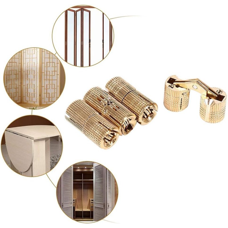 4pcs Copper Concealed Barrel Hinges, 10/12/14/16mm Heavy Duty Hinge Set,