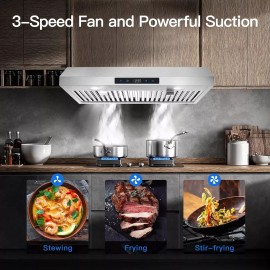 SNDOAS 30 inch Kitchen Under Cabinet Range Hood 600CFM Cook Vent Black/Sliver LEDs New - SilverTouch Panel