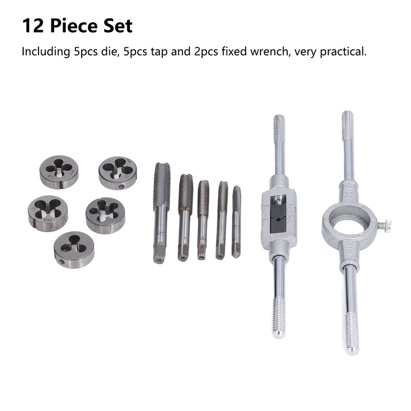 12Pcs Drill Tap Die Wrench Manual Thread Tapping Tool Set