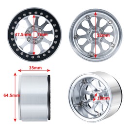 Benedict Harry 2.2" Aluminum Beadlock Wheel Rims for 1/10 RC Axial SCX10 Wraith 90048 90018 RR10 TRX4 Crawler car(Silver)
