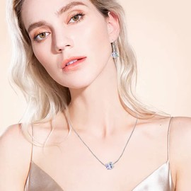 QKEPCY 3 Piece Crystal Jewellery Set Women Cube Austrian Crystal Necklace Dangle Earrings Magic Colour Changing Jewellery Set Wedding Party Gifts Gift Hypoallergenic Jewellery, Crystal