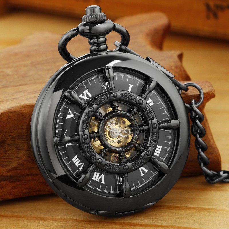 Tiong Black Rudder Pattern Double Opening Case Men's Mechanical Pocket