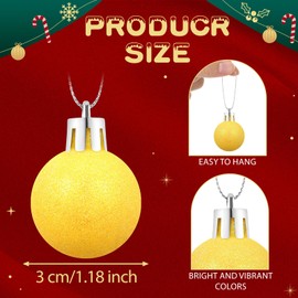Liliful 72 Pcs Mini Christmas Balls Yellow Mini Xmas Ball Tree Hanging Ornaments Glitter Christmas Ball for Christmas Tree Party Wedding Indoor Outdoor Holiday Decoration