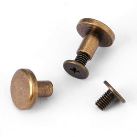 Pack of 20 Sets Brass Flat Head Button Stud Bronze Leathercraft Screws Nail Rivets DIY Leather Craft Metal Rivet Art Leather Crafts Clothes Making for Belt Strap Bag Shoes Decoration (8mm)