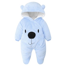 Baby Hooded Rompers Flannel Winter Outfits Boys Girls Snowsuits Feet Covered Jumpsuit, 9-12 Months