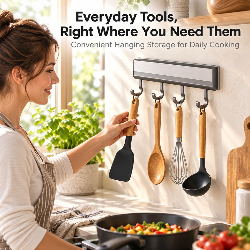 Wall Mounted Kitchen Hook Rack for Utensil Storage – Space-Saving