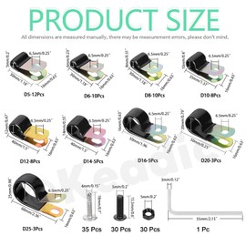 Keadic 64 PCS Vinyl Coated Cable Clamps,304 Stainless Steel Cable Clamps, Galvanized Steel Cable Metal Wire Rubber Cushioned Insulated Hose Pipe Clamp for Tube Lines Wire Cord Installation