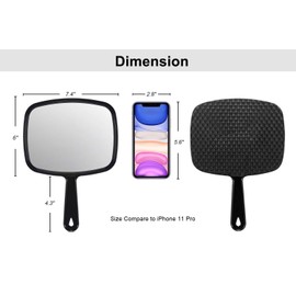 PROTECLE Hand Mirror, 10.3" L x 7.4" W Salon Barber Hairdressing Handheld Mirror with Handle, Square Black