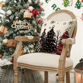 AVOIN colorlife Watercolor Red and Black Christmas Trees Snowflake Throw Pillow Cover, 18 x 18 Inch Seasonal Winter Holiday Cushion Case Decoration for Sofa Couch