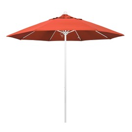 California Umbrella 9' Round Aluminum/Fiberglass Umbrella, Push Open, White Pole, Olefin Sunset Fabric