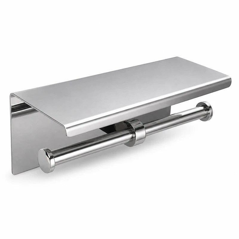 Dual Roll Toilet Paper Holder with Shelf – Stainless Steel