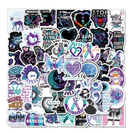 64Pcs Suicide Awareness Stickers Pack, Teal Purple Ribbon Suicide Prevention Aesthetic Vinyl Waterproof Sticker Decals for Water Bottle,Laptop,Phone,Scrapbooking,Journaling Gifts for Adults Teens