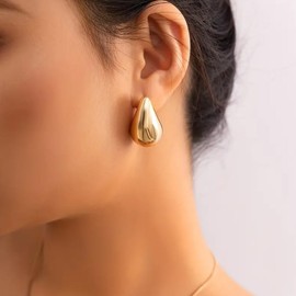 Teardrop Earrings Chunky Gold Earrings for Women Bottega Water Drop Earrings Large Oval Pull Through Hoop Earrings for Women Gifts for Christmas